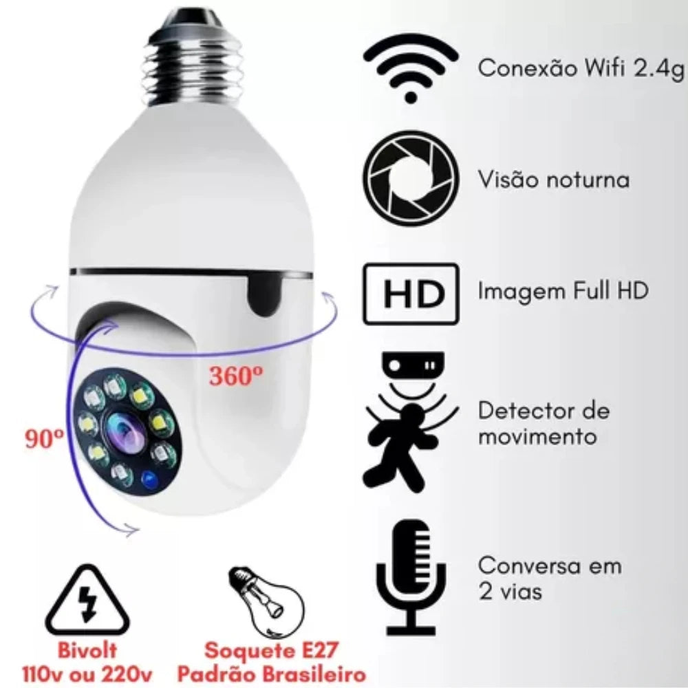 Câmera IP Lâmpada Smart Wi-Fi Full HD